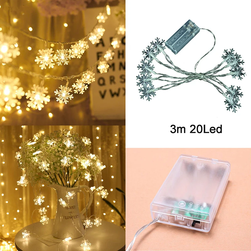 Warm 3m 20 Lights Украшения для рождественской елки, 1 шт., 2,5 метров, снежинка/звезда, цепь, ленты, ткань, сделай сам, украшения для рождественской елки, декор для рождественской елки - Цвет: Warm 3m 20 Lights