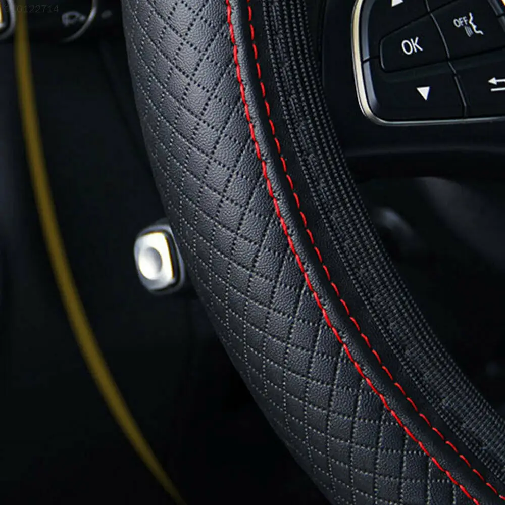 

Comfortable Steering Wheel Cover DIY Anti-Slip Black+Red Breathable Car