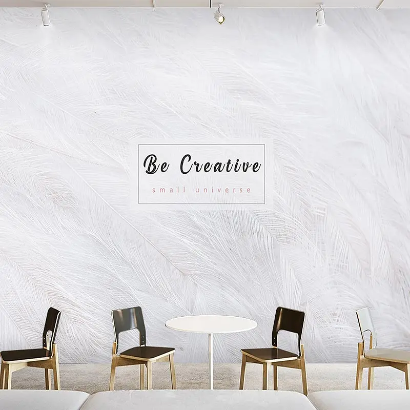 3D Simple white feather background wall Bedroom Sofa clothing shop beauty salon art Self Adhesive wallpaper papel DE parede |