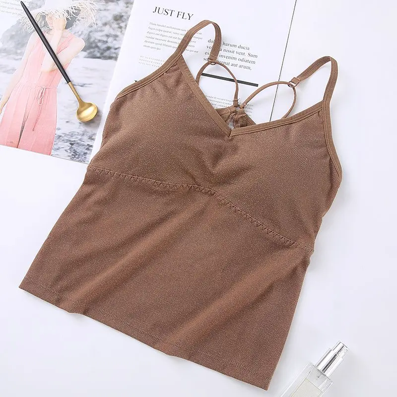 

Ladies Comfortable Sling Beauty Back Sexy Bottoming Anti-light Solid Color Seamless Bra Vest Femal