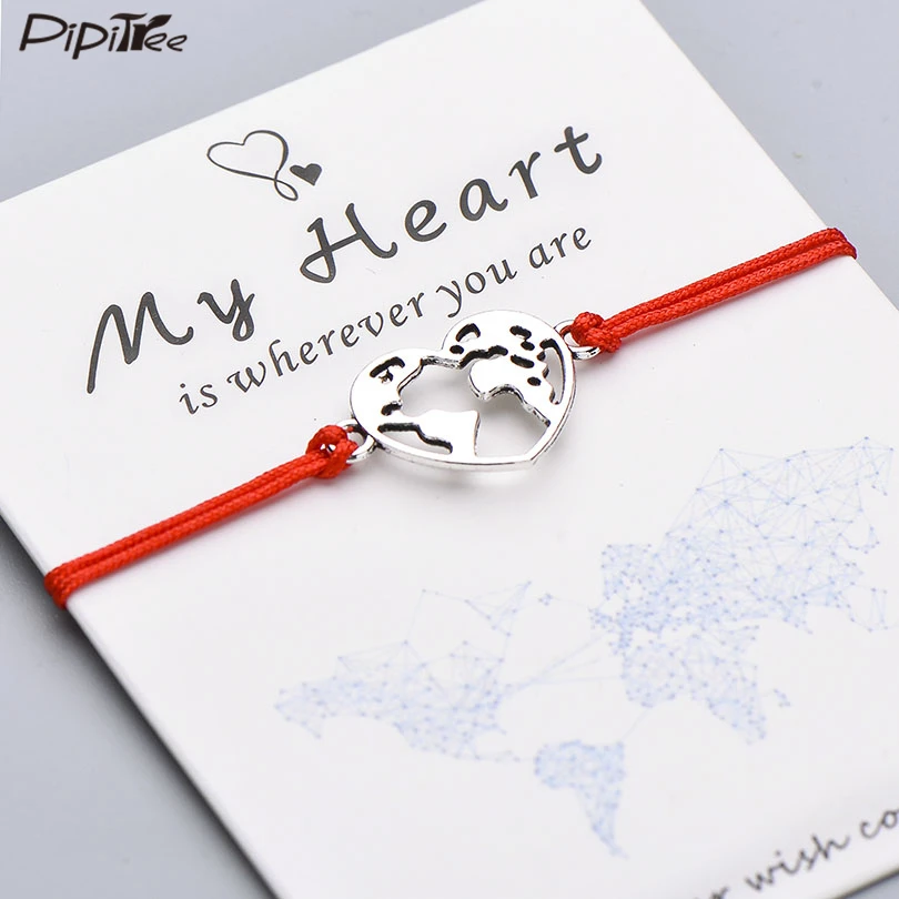 Браслет Pipitree Lucky My Heart с картой мира регулируемый браслет ручной работы Красной