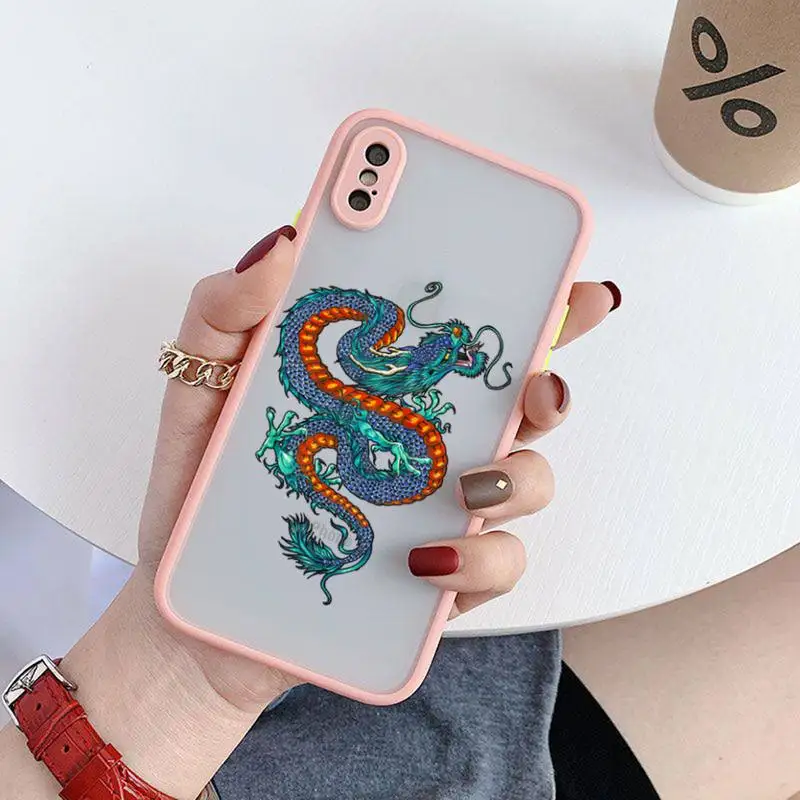 

Black Dragon Fashion Animal Phone Cases For iphone 12 11 Pro Max Mini XS 8 7 Plus X SE 2020 XR Light pink Matte Cover
