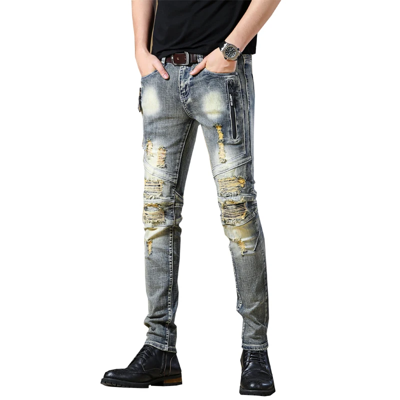 Уличной моды для мужчин джинсы женщин Высокое качество Slim Fit краски дизайнерские