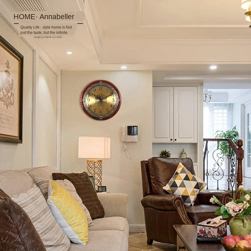 

American European Silent Bedroom Creative Watch Large Solid Wood Retro Wall Clock Living Room Home Relogio De Parede Gift FZ635