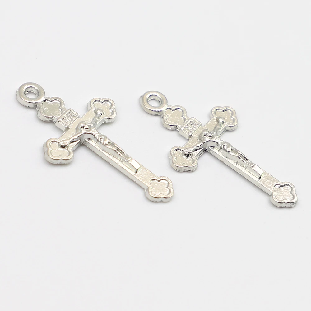 100 шт миниатюрных крестовых медалей Распятие Иисуса Христа для Розария |