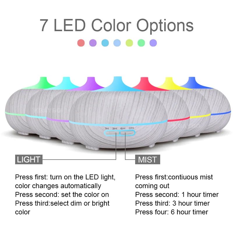 Ультразвуковой увлажнитель воздуха с эфирным маслом 300 мл 7 цветов светодиодный