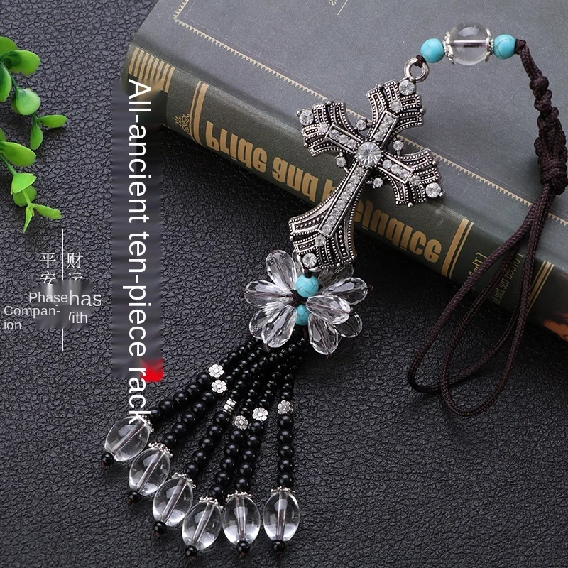 

1pcs Metal And Crystal Diamond Cross Jesus Christian Car Rear View Mirror Car Pendant Hanging Car Styling Accessories
