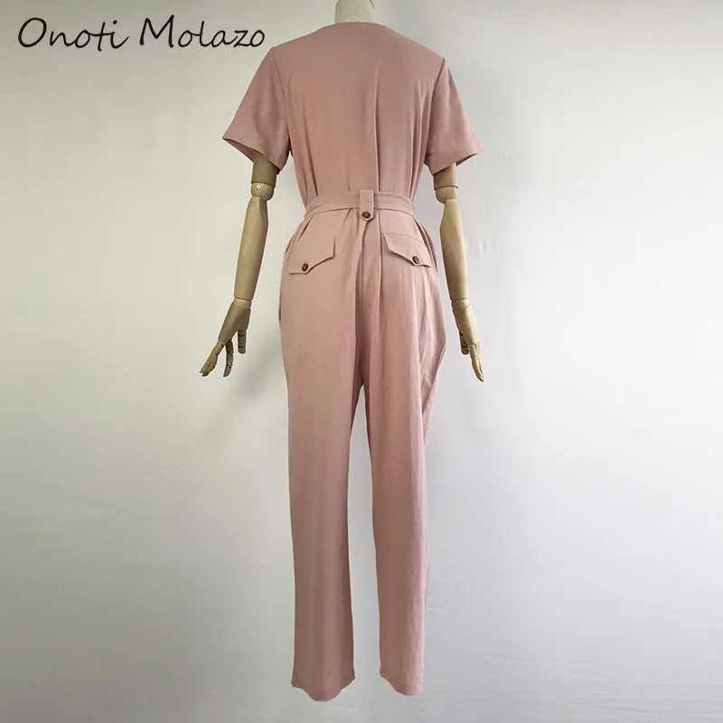 Onoti Molazo Solid Jumpsuits Rompers Casual Sashes Pockets Summer Ladies Female 2020 Spring New Fashion | Женская одежда