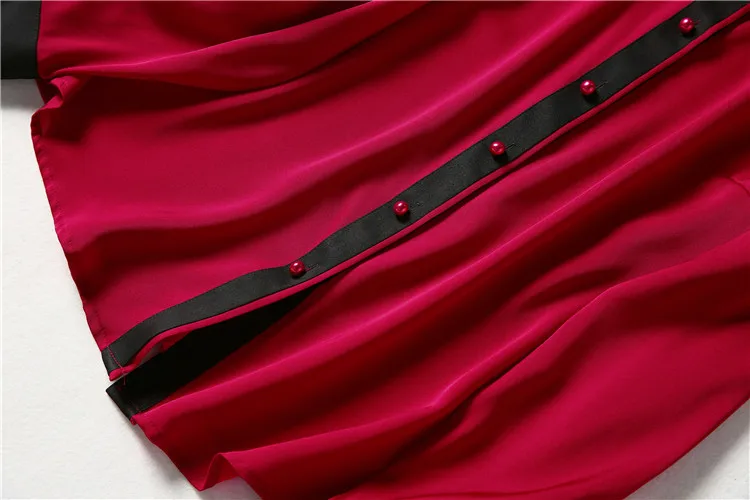 

European and American Women's Clothing 2021 The New Spring Long Sleeve Lapel Color Matching Fashion Silk Shirt