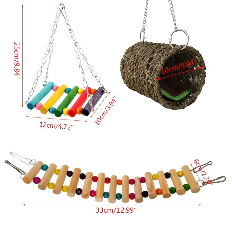 

3Pcs Parrot Cage Toy Squirrel Hamster Squirrel Hammock Bird Nest Swing Ladder
