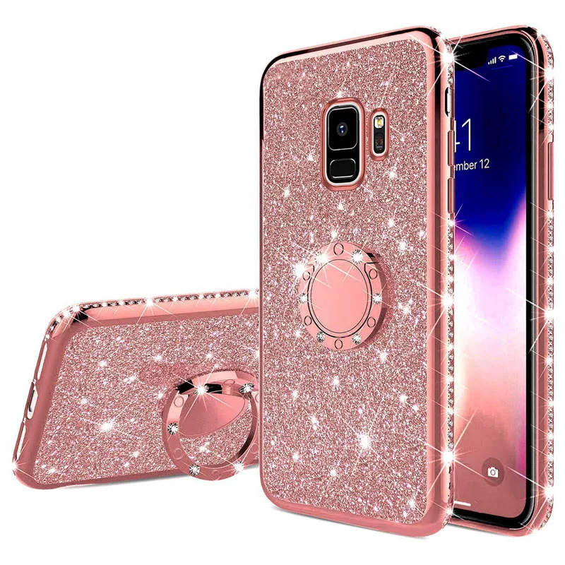Роскошный мягкий чехол с блестящим кольцом для Samsung Galaxy S8 S9 S10 Plus S10e A10 A20 A20E A30 A40 A50