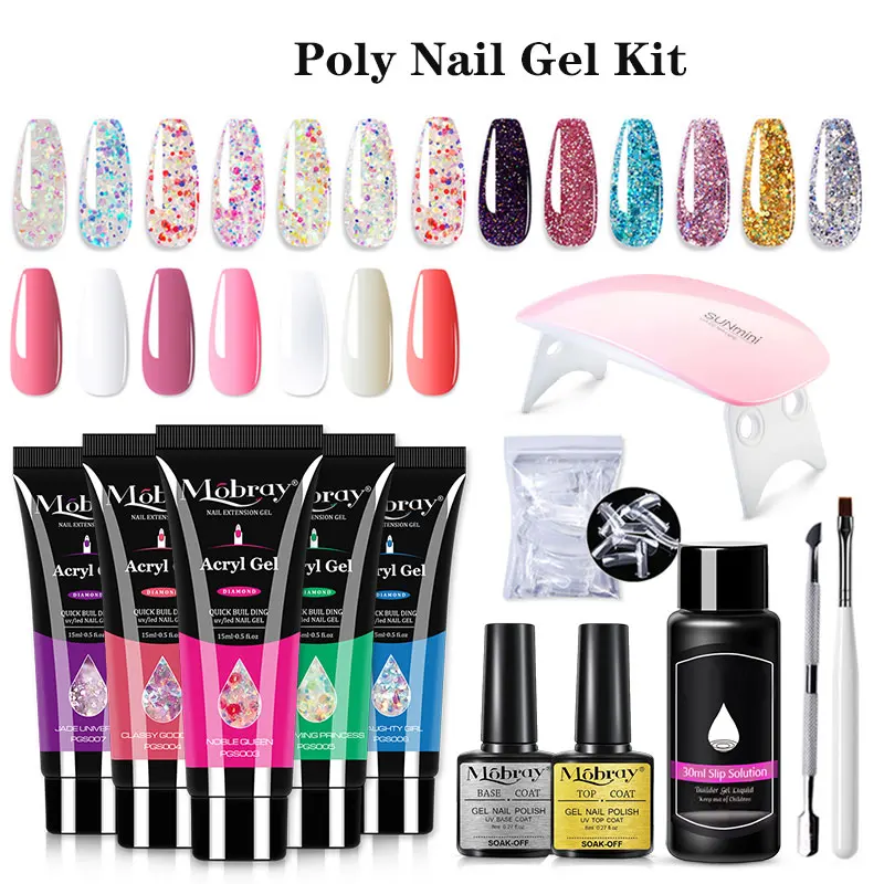 

Manicure Set for UV Poly Nail Gel Kit With Lamp Acrylic Gel Builder Poly UV Gel Kit for Nail Extension Gel Set Clear Gel Polish