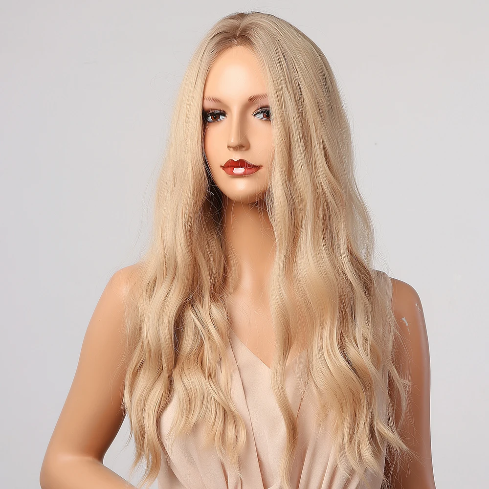 HENRY MARGU Long Wavy Blonde Ombre Synthetic Wigs Natural Middle Part for Women Daily Cosplay Hair Heat Resistant |
