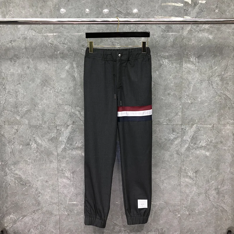 

2021 модные брендовые мужские брюки TB THOM, повседневные полосатые облегающие брюки в стиле пэчворк, осенне-зимние шерстяные прямые брюки