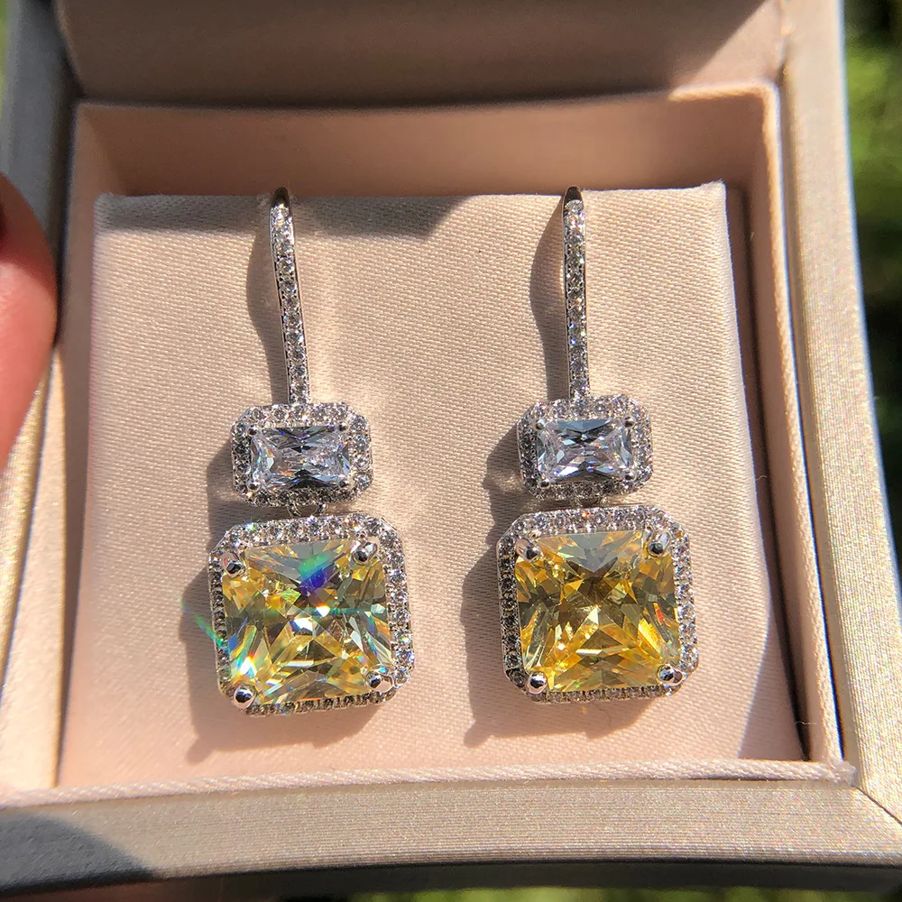 

Серьги-подвески женские из серебра 925 пробы с топазом 4 карата, Подвесные серьги под бриллиант