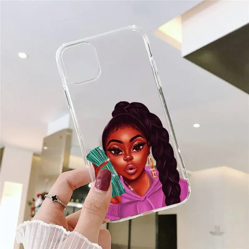 

Black head Girl make money sexy Phone Case Transparent for iPhone 6 7 8 11 12 s mini pro X XS XR MAX Plus SE cover funda