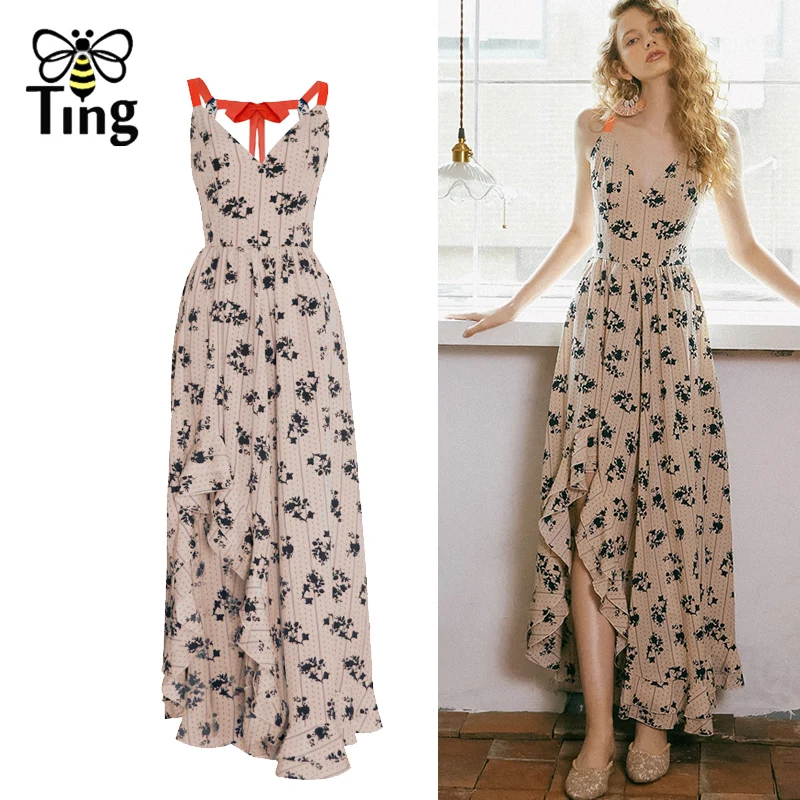 Tingfly Лето сексуальное с открытой спиной низким вырезом на спине Цветочный принт в
