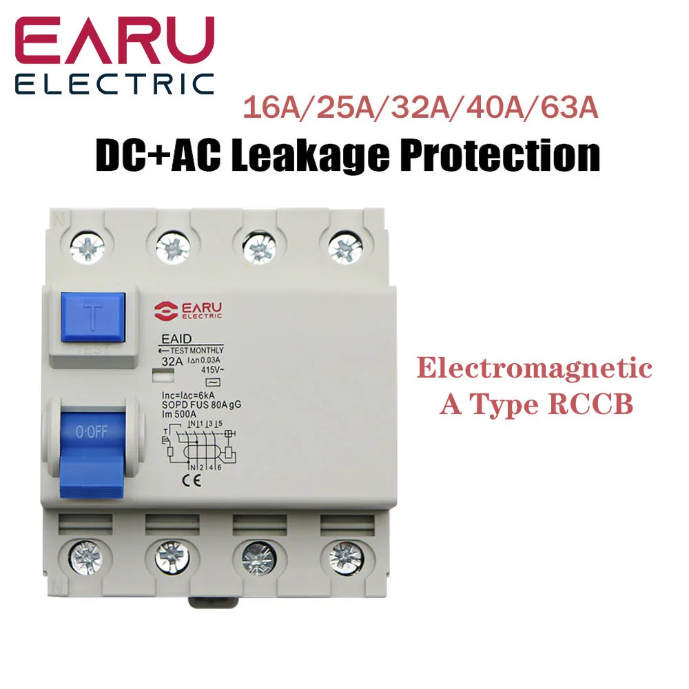 

4P 16A 32A 40A AC415 30mA 100mA Type A Electromagnetic RCCB 63A Residual Circuit Breaker RCBO Air Switch Leakage Protector