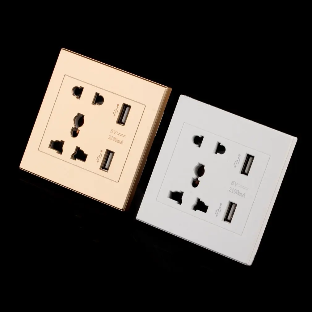 Настенная электрическая розетка с двумя USB портами 5 В 2100 мА|Электрические