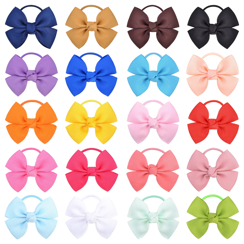 

20Pcs/lot Solid Grosgrain Ribbon Hair Bows For Girls Elastic Hair Bands Cute Hair Ropes Ties Headwear Kids Hair Accessories 488