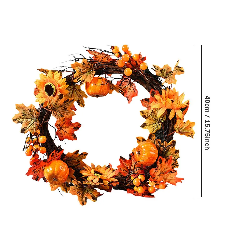 

Thanksgiving Mistletoe Wreaths Autumn Maple Leaf Berry Artificial Plants Garland Front Door Wreath Garlands Pendant 2pcs