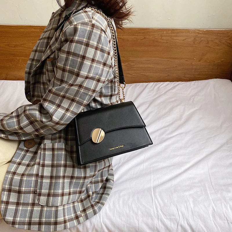 

2020 new women's bag solid color PU shoulder messenger bag fashion casual women bag black ladies bag chain bag