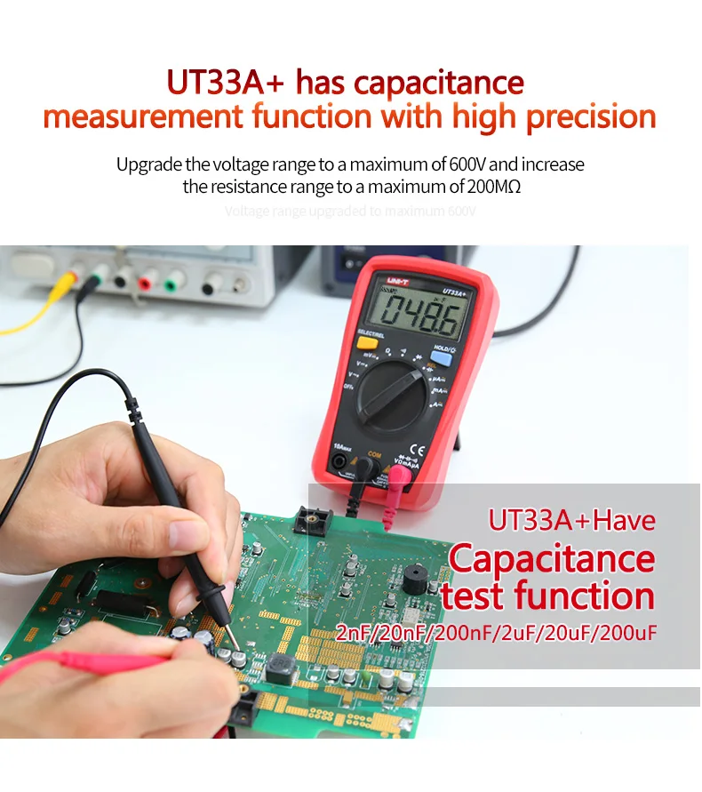 Uni-t Цифровой мультиметр UT33A+ автоматический диапазон напряжения Измеритель сопротивления тока lcd AC DC+ 2mF емкость бесконтактный Тестер Напряжения подсветка