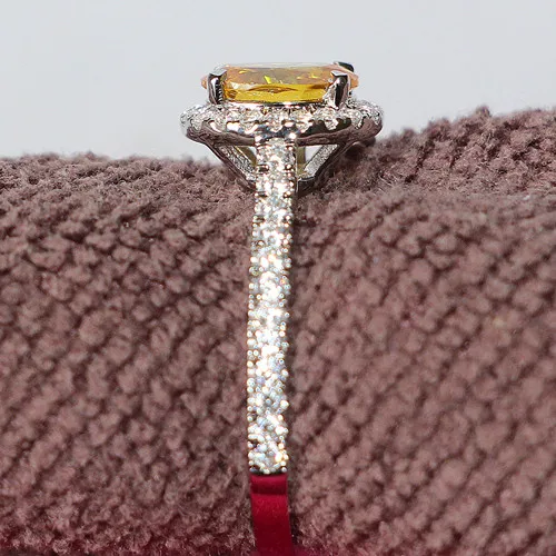 1Ct 6*8 мм желтый овальной огранки камень бриллиантовое кольцо 925 пробы Серебряное кольцо ювелирные украшения подарок на день Святого Валентина