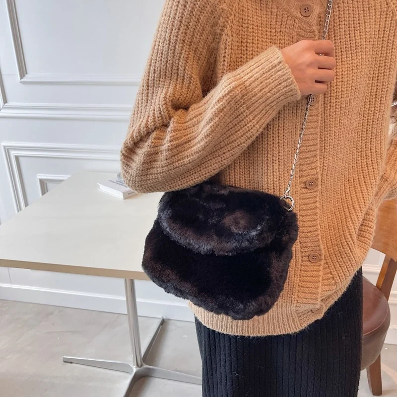 Повседневная пушистая мягкая плюшевая женская сумка на плечо зимние сумки через