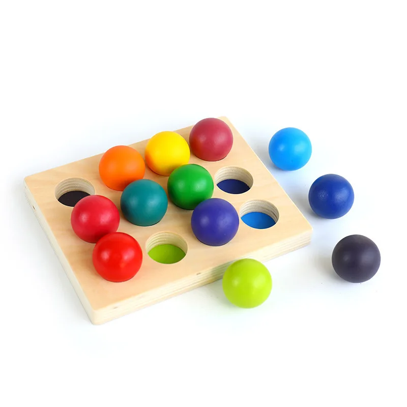

Montessori Wooden Rainbow Matching Ball 12Color Sorting Board Color Cognitive Early Child Educational Enlightenment Toy Kid Gift