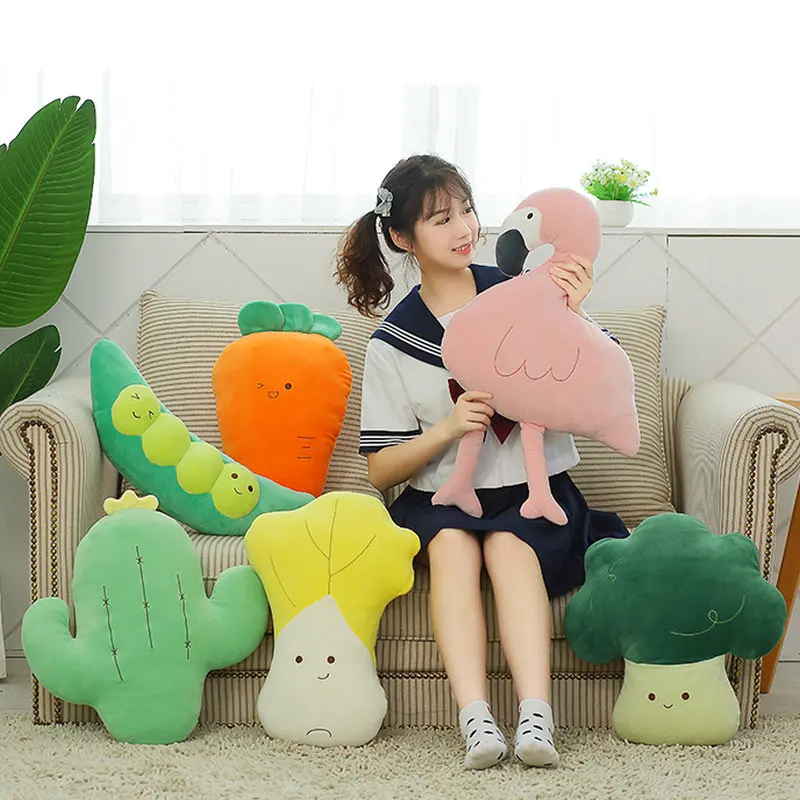 

Мягкая розовая Подушка, мягкая подушка для объятий, милый брокколи, салат, морковь, Горох, кактус, диванная подушка, поясная подушка