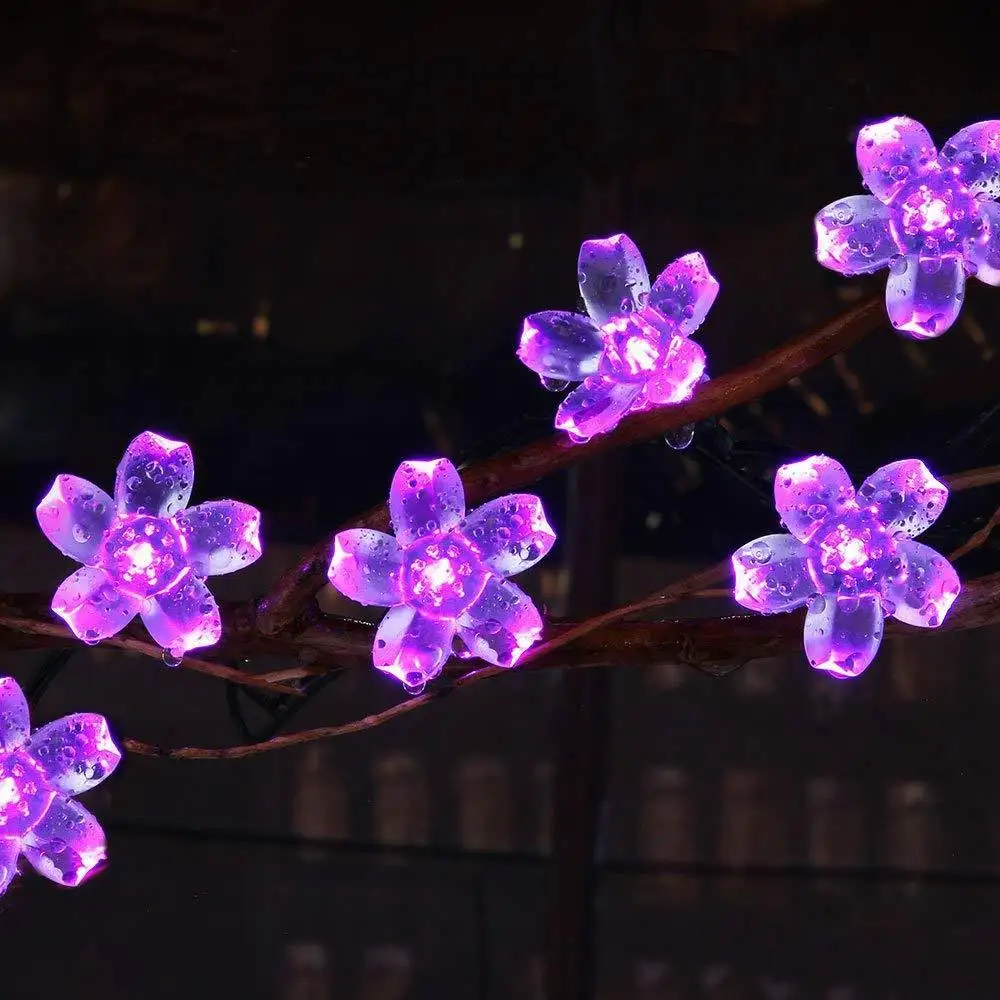

Cherry Blossom Flower Garland 3M 6M 10M Battery Powered LED String Fairy Lights Crystal Flowers For Indoor Wedding Decors Purple