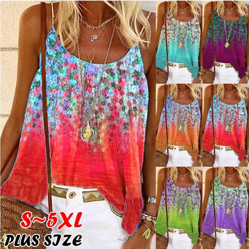 

Летние Новые топы без рукавов, модная повседневная футболка с принтом на бретелях, женская сексуальная майка большого размера, рубашка