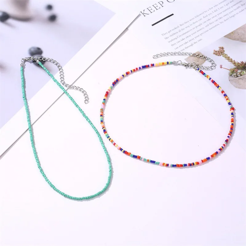 Женское богемное ожерелье с разноцветными бусинами чокер в стиле бохо бижутерия