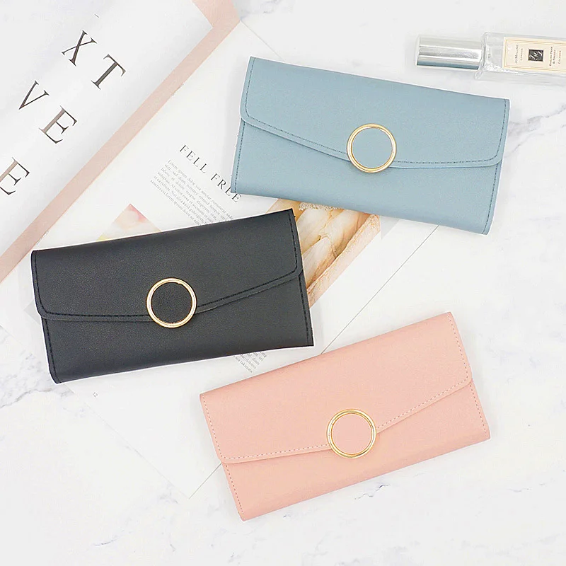

2020 New Women's Purse Ring Buckle Fashion Long Wallet Large Capacity Multi-functional Hand Bag Zero Wallet
