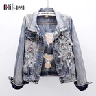 Куртка женская джинсовая с вышивкой, базовая верхняя одежда из денима с блестками, уличная одежда, размера плюс, осень 2021