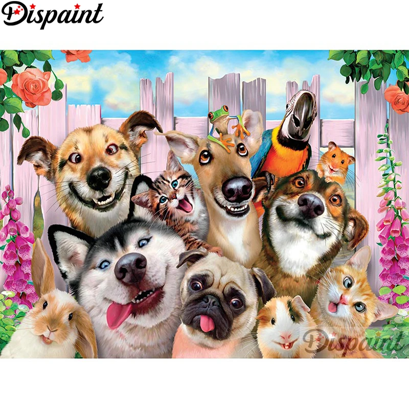 Dispaint Diamond Painting &quotAnimal dog cat&quot Cross Stitch Custom Photo Embroidery Square Round Drill Home Decor A27492 | Дом и сад