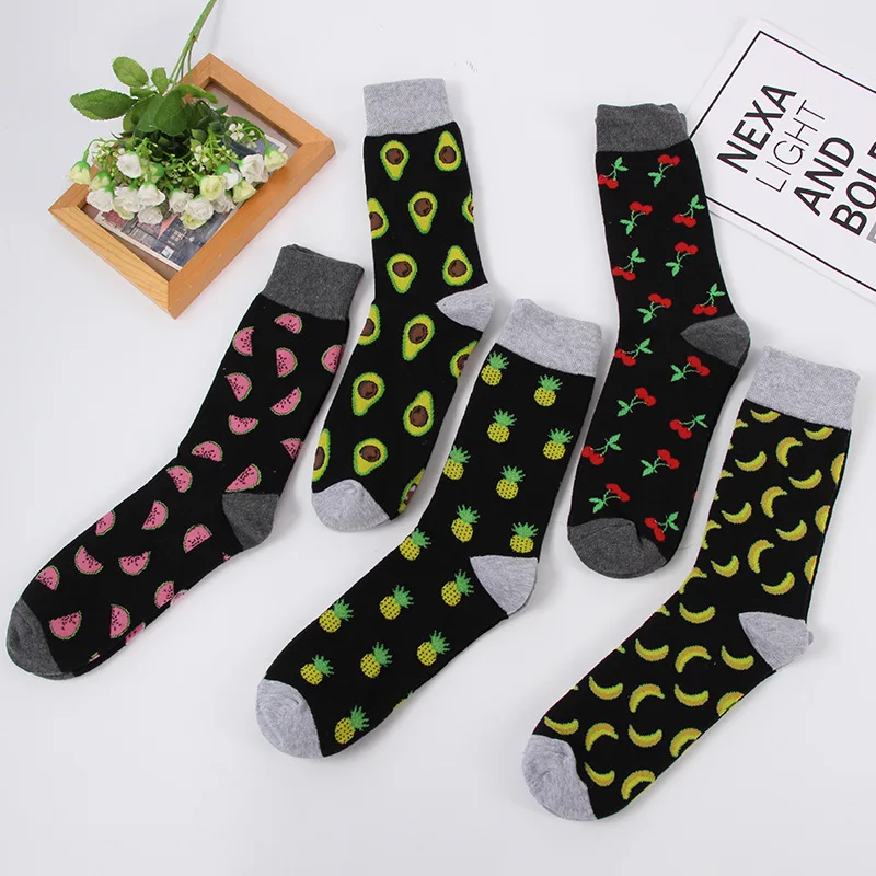 Зимние новые мужские толстые носки с фруктами для мужчин счастливые забавные