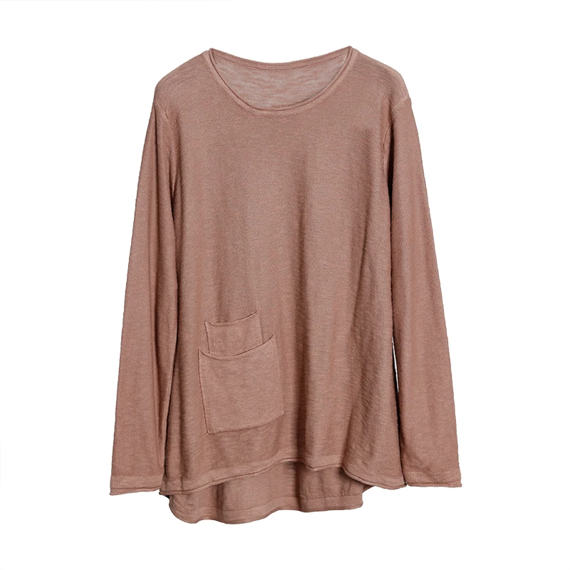 Thin Sweater Autumn Spring 2019 Women Loose Pocket O Neck Long Sleeve Big Size Basic Tops Fashion Pullovers YoYiKamomo | Женская одежда
