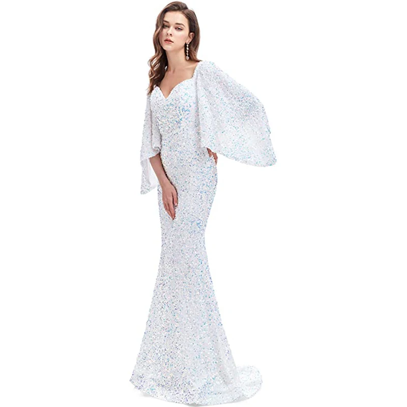 

Женское длинное вечернее платье с блестками, свадебное платье с длинными рукавами, платье невесты с застежкой-молнией на спине и юбкой-годе со шлейфом