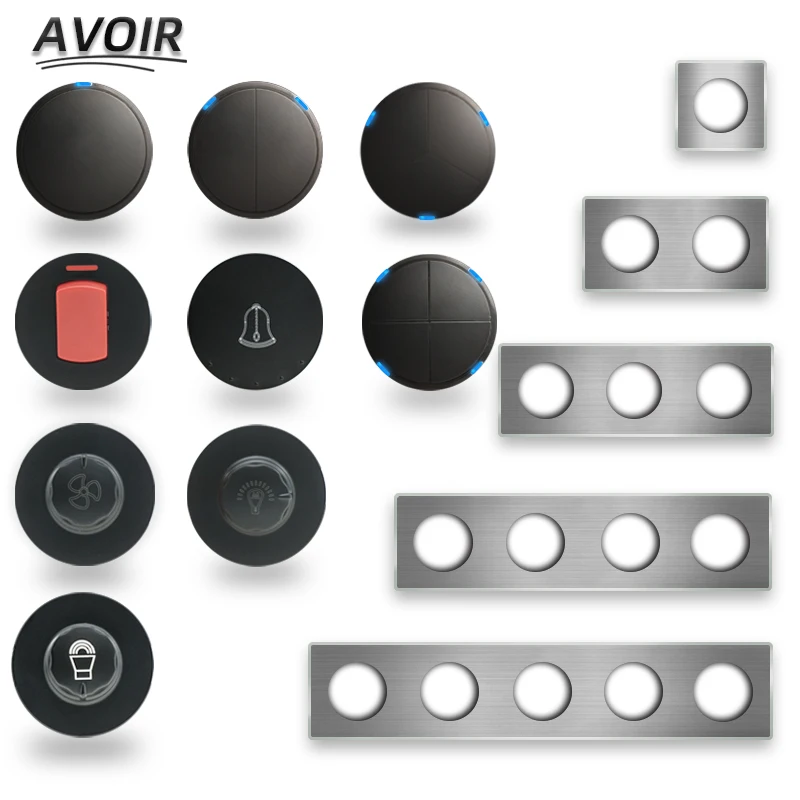 

Avoir LED Light Switch Black Module Gray Brushed Panel Frame 1 2 3 Gang 20A Volume Speed Switch Modules DIY Free Combination