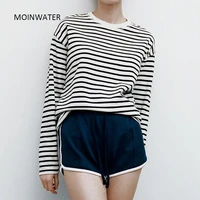 moinwater 2021 new women classic striped tees tops for spring autumn lady cotton long sleeve causal t shirts mlt2112
