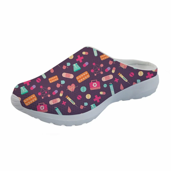H10009CA ELVISWORDS Cartoon Nurse Print Slippers women Cute Medical Doctor Air Mesh Sandals Summer Casual Beach Flat shoes Zapatos Mujer - Цвет: H10009CA