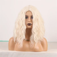 short water wave wig bob cut synthetic heat resistant fiber hair wig middle part machine made wig with baby hair