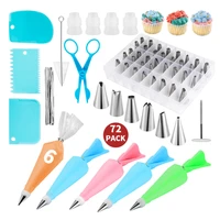 72pcsset silicone pastry bag tips kitchen cake icing piping cream scrapers coupler cake decorating tools reusable pastry bags