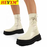 large size 43 autumn platform women breathable side zipper short booties low heel comfortable lace up half knee high boots shoes