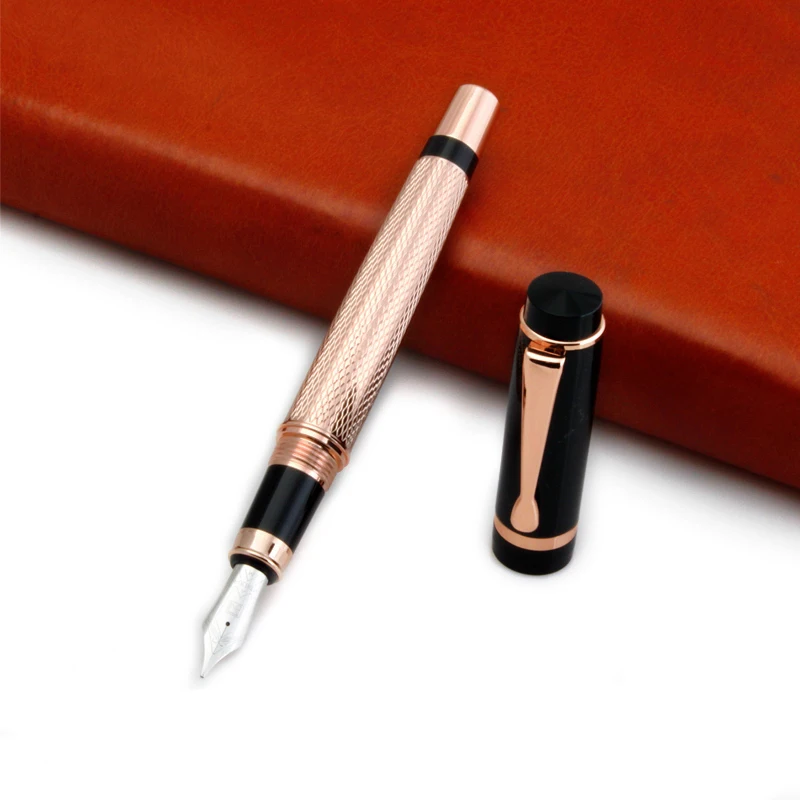Luxury Gold or Silver Fountain Pen Engraved Wave M Nib 0.7mm Iridium Point Metal Pens Business Gift School Office Supplies