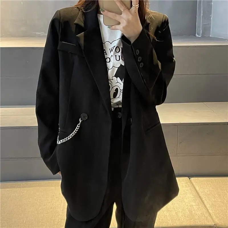 

NEW Blazers Women Outwear Loose Daily Soft Warm Double-breasted Bf Solid Button Casual Fashion Korean Simple Thin High-quality R