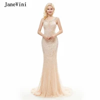 janevini luxury crystal mermaid dubai long evening dresses 2020 scoop neck full beaded sleeveless tulle arabic sexy evening gown