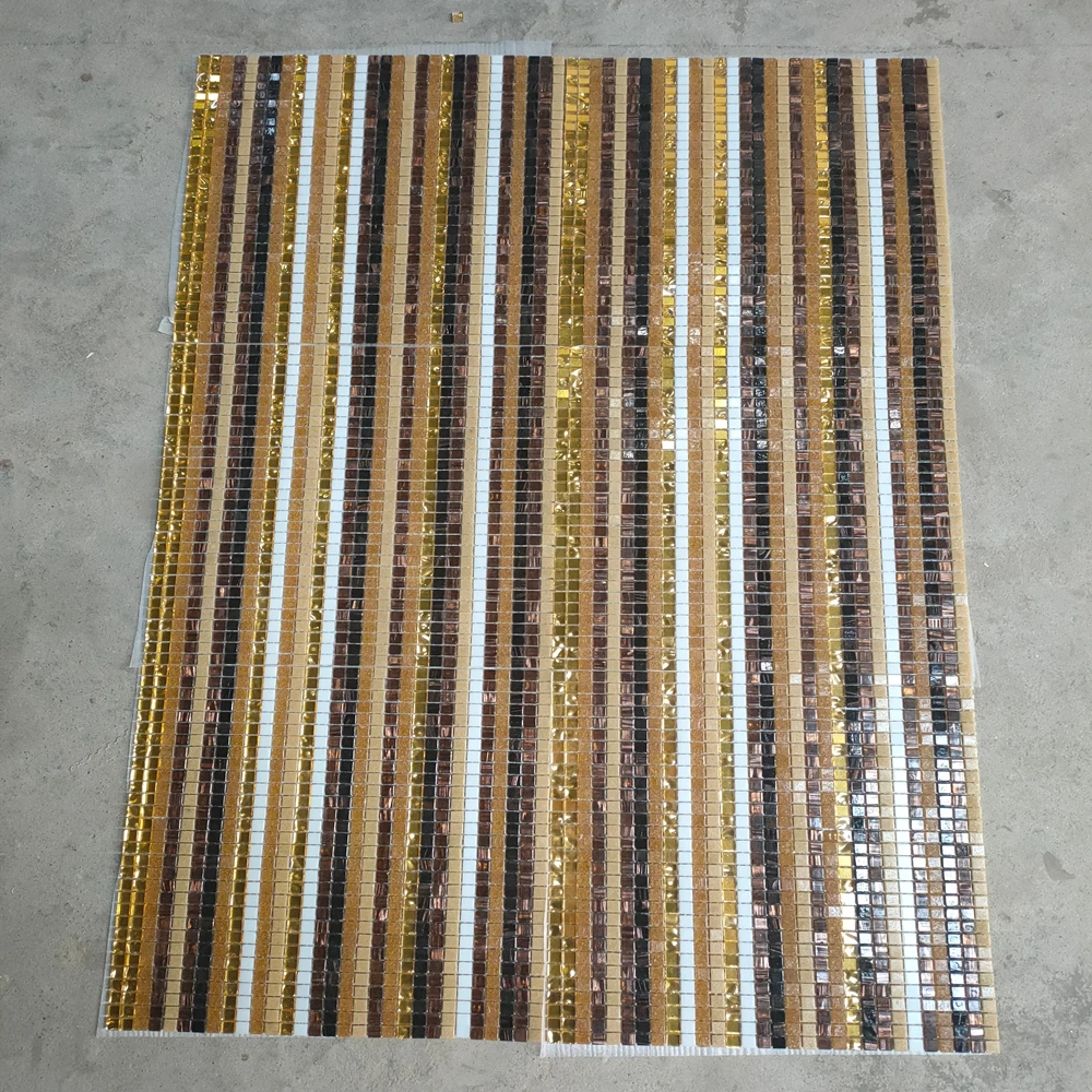 Золотистая черная мозаика пазл с рисунком линий художественная стеклянная для